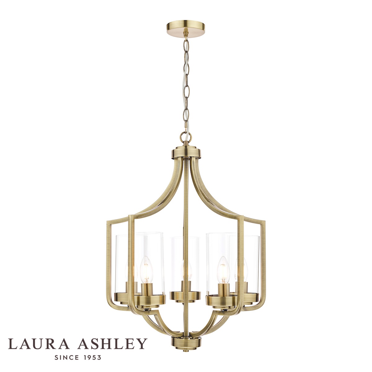 Laura Ashley Joseph 5 Light Chandelier Antique Brass Glass