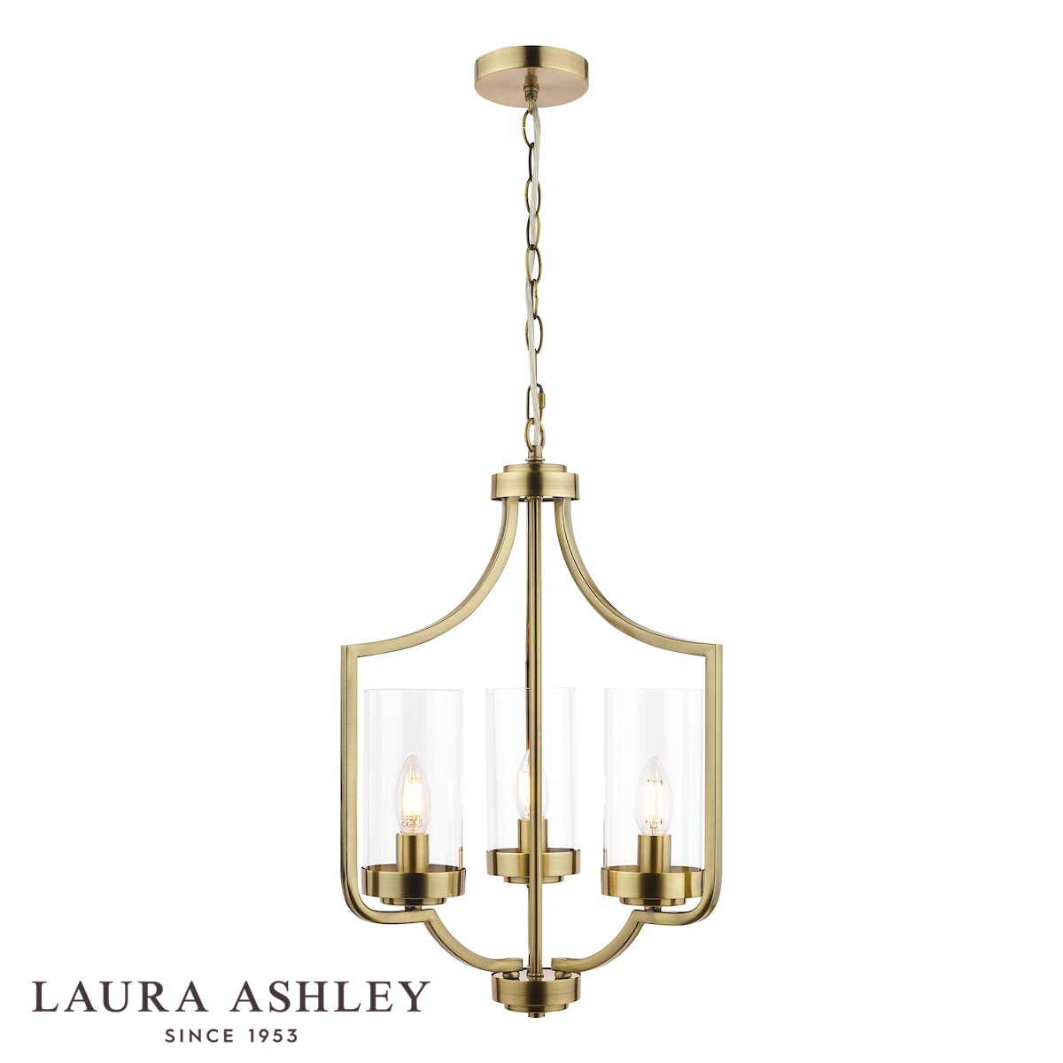 Laura Ashley Joseph 3 Light Chandelier Antique Brass Glass