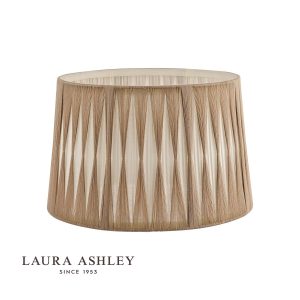 Laura Ashley gathered pleat 30cm natural cotton shade, unlit on white background, with logo.