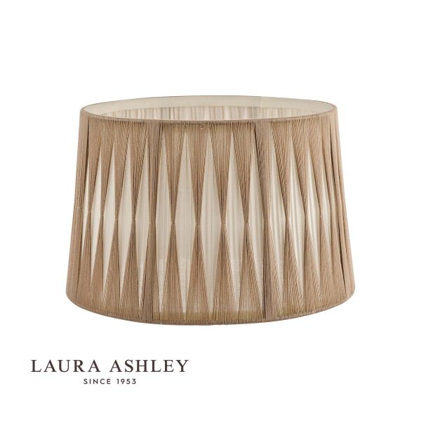 Laura Ashley gathered pleat 30cm natural cotton shade, unlit on white background, with logo.