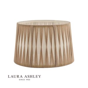 Laura Ashley gathered pleat 35cm natural cotton shade, unlit on white background, with logo.