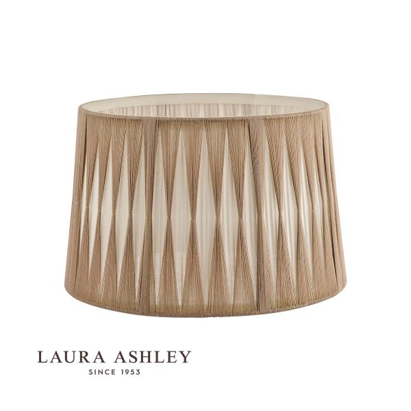Laura Ashley gathered pleat 35cm natural cotton shade, unlit on white background, with logo.