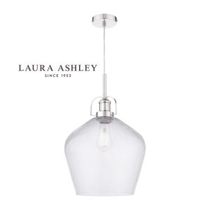 Rye smoked glass pendant light in polished nickel by Laura Ashley, full height on white background.