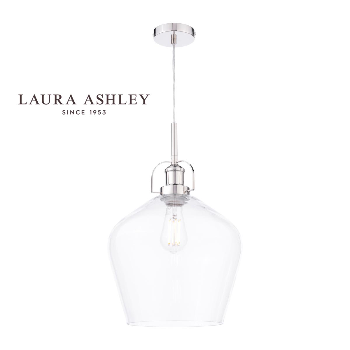 Laura Ashley Rye Clear Glass Pendant Light Polished Nickel