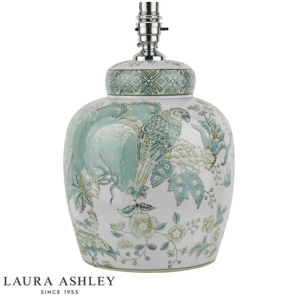 Elizabeth ceramic table lamp with bird design and polished chrome metalwork, shown as base only on white background.