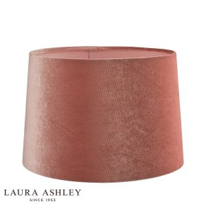 Laura Ashley blush pink velvet lamp shade in 10″ diameter, on white background unlit.