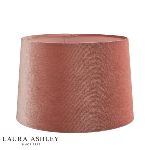 Laura Ashley blush pink velvet lamp shade in 12″ diameter, on white background unlit.