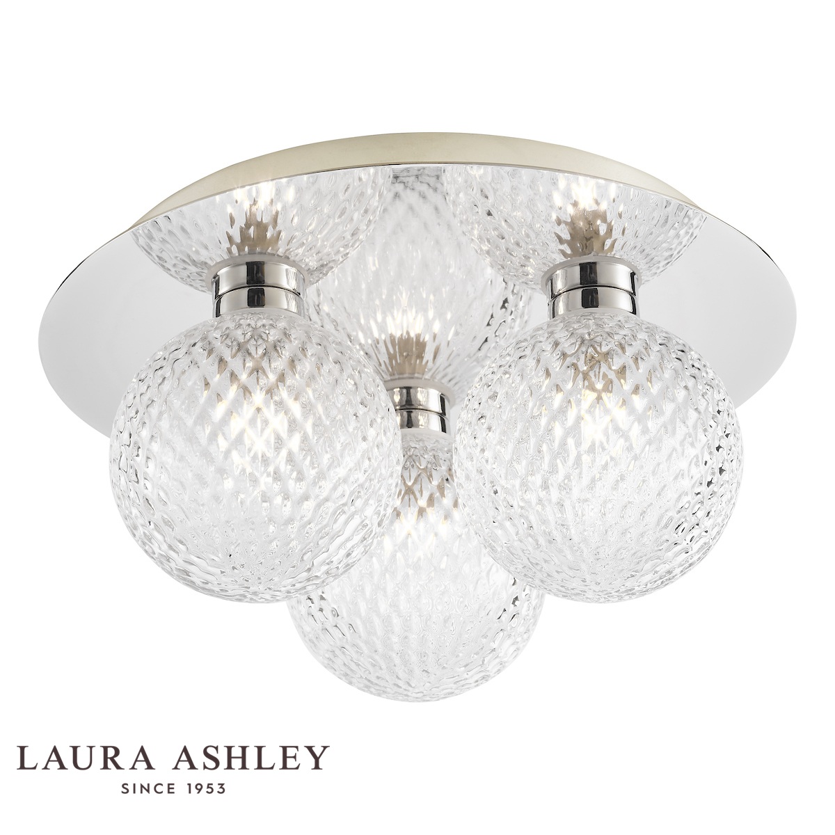 Prague 3 Light Flush Bathroom Light Chrome Textured Glass