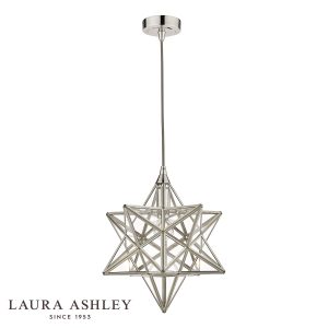 Laura Ashley small Star pendant lantern in polished silver, full height on white background.