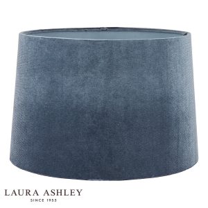 Laura Ashley seaspray blue Velvet lamp shade, 14" diameter on white background.