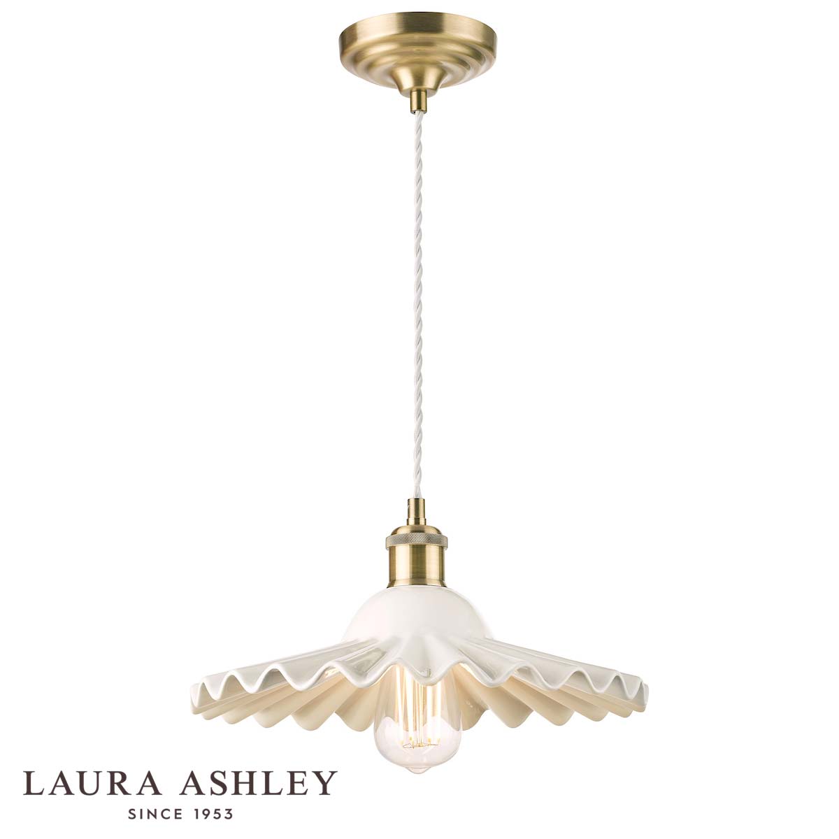 Beca Large White Ceramic Pendant Light In Antique Brass