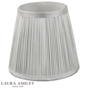 Laura Ashley Bacall 5 inch silver linen clip on shade, unlit on white background.