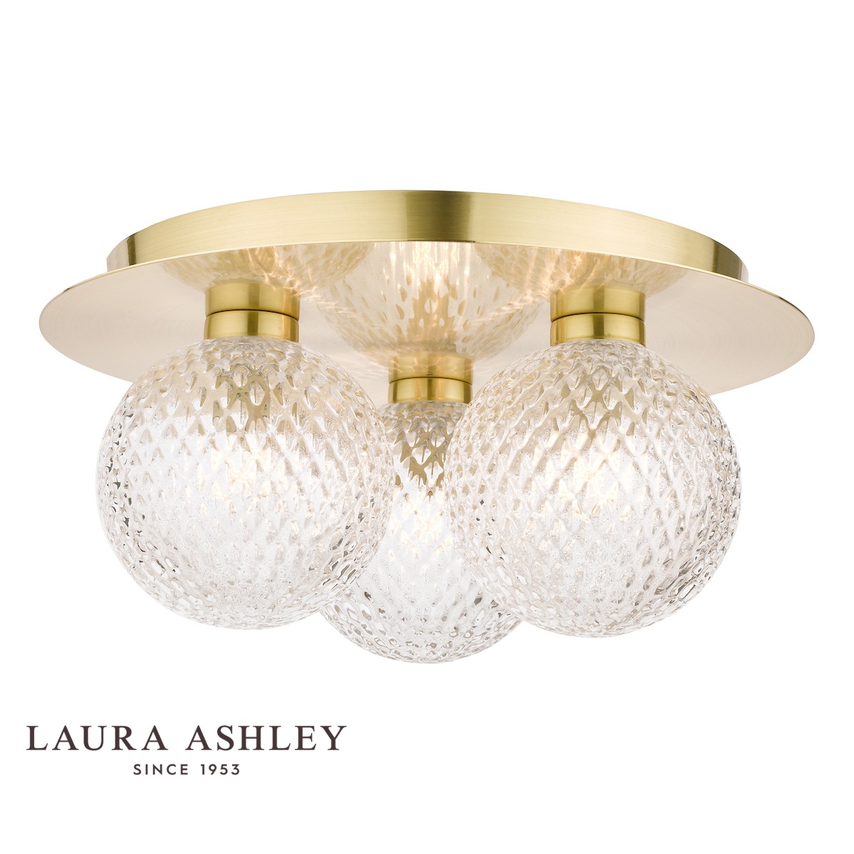 Prague 3 Light Flush Bathroom Light Satin Brass Textured Glass