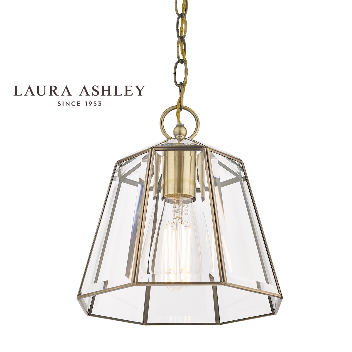 Laura Ashley Clayton Pendant Lantern Antique Brass Glass