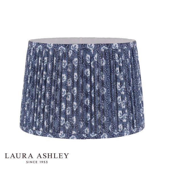 12-inch Laura Ashley Calcot country style drum shade in blue on white background.