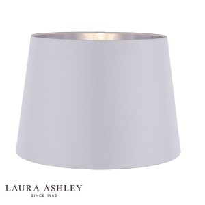 Laura Ashley Emyr 16 inch silver silk shade, on white background.