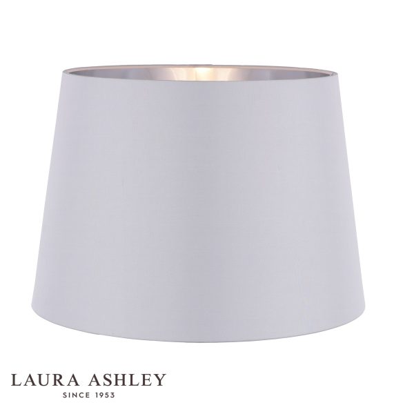 Laura Ashley Emyr 16 inch silver silk shade, on white background.