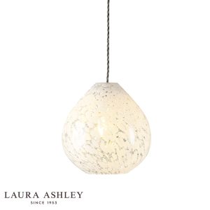 Laura Ashley Confetti easy fit pendant shade in white art glass on white background.