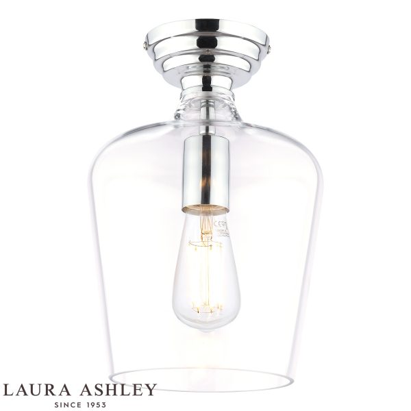 Laura Ashley Ockley Semi Flush in polished chrome on white background, lit.