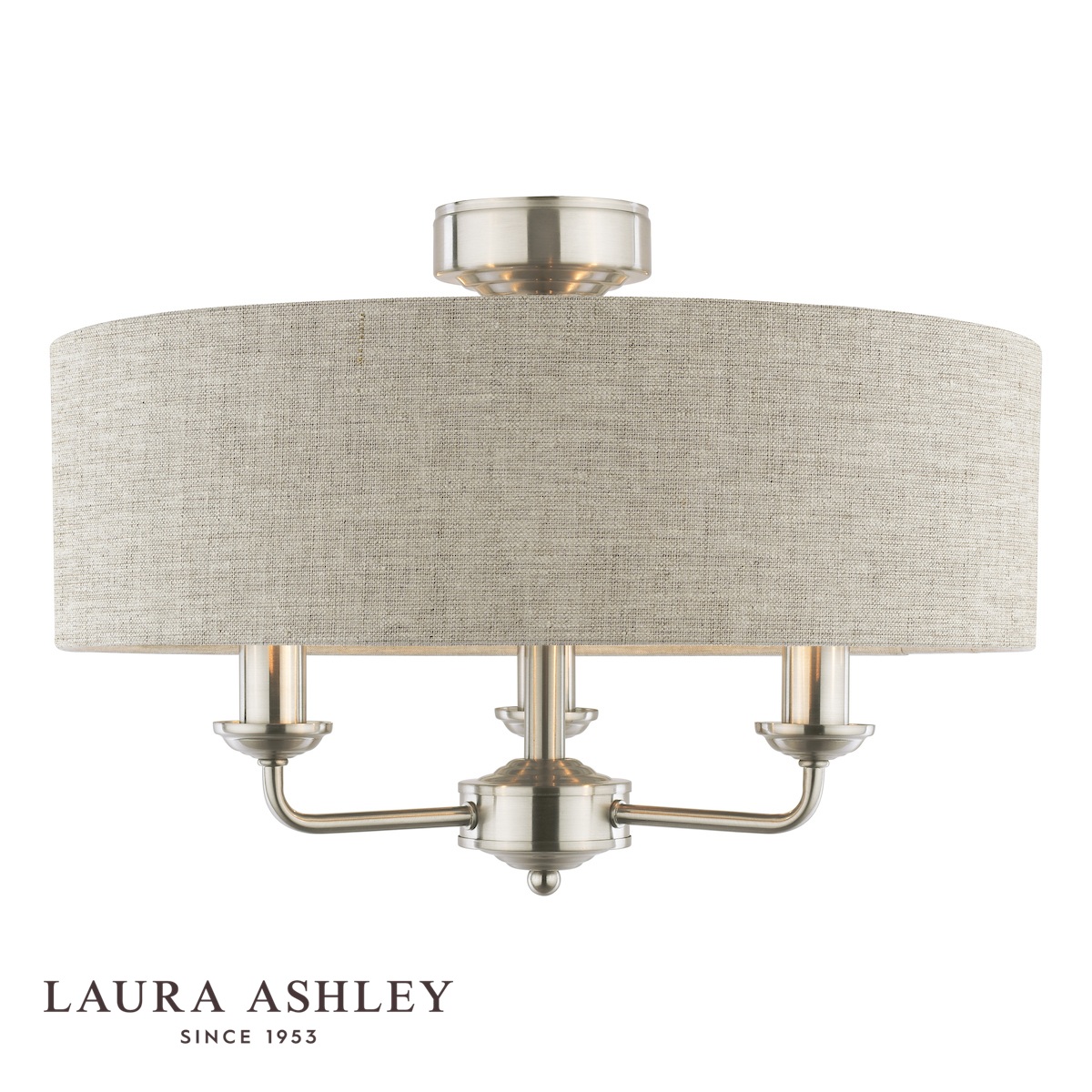 Sorrento 3 Light Semi Flush Satin Nickel With Natural Shade