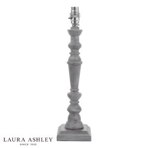 Laura Ashley Tate distressed grey wood table lamp, shown without shade on white background.