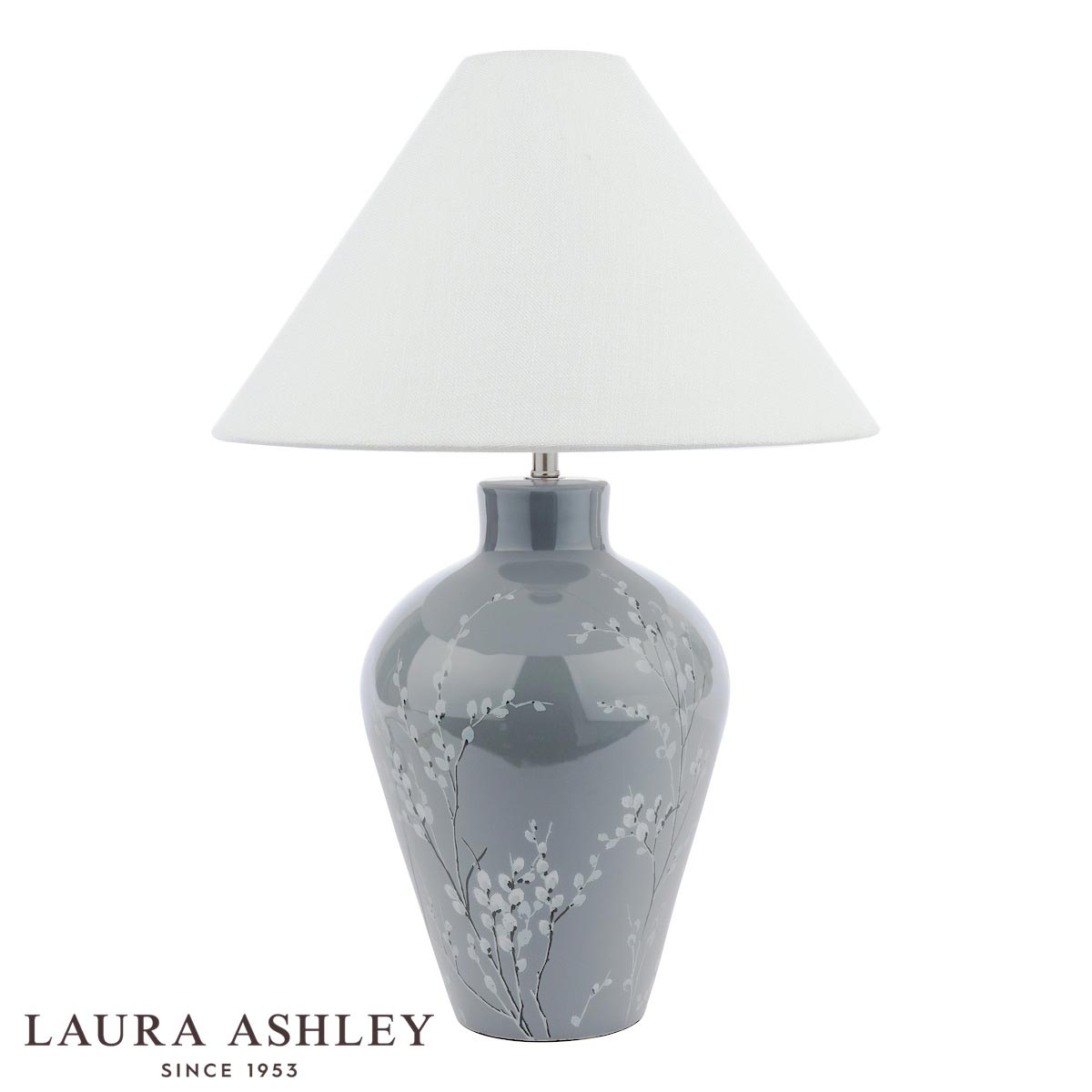 Laura Ashley Pussywillow Grey Ceramic Table Lamp With Shade