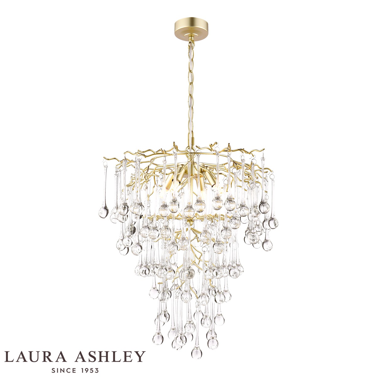 Willow 4 Light Pendant In Satin Champagne With Crystal Drops