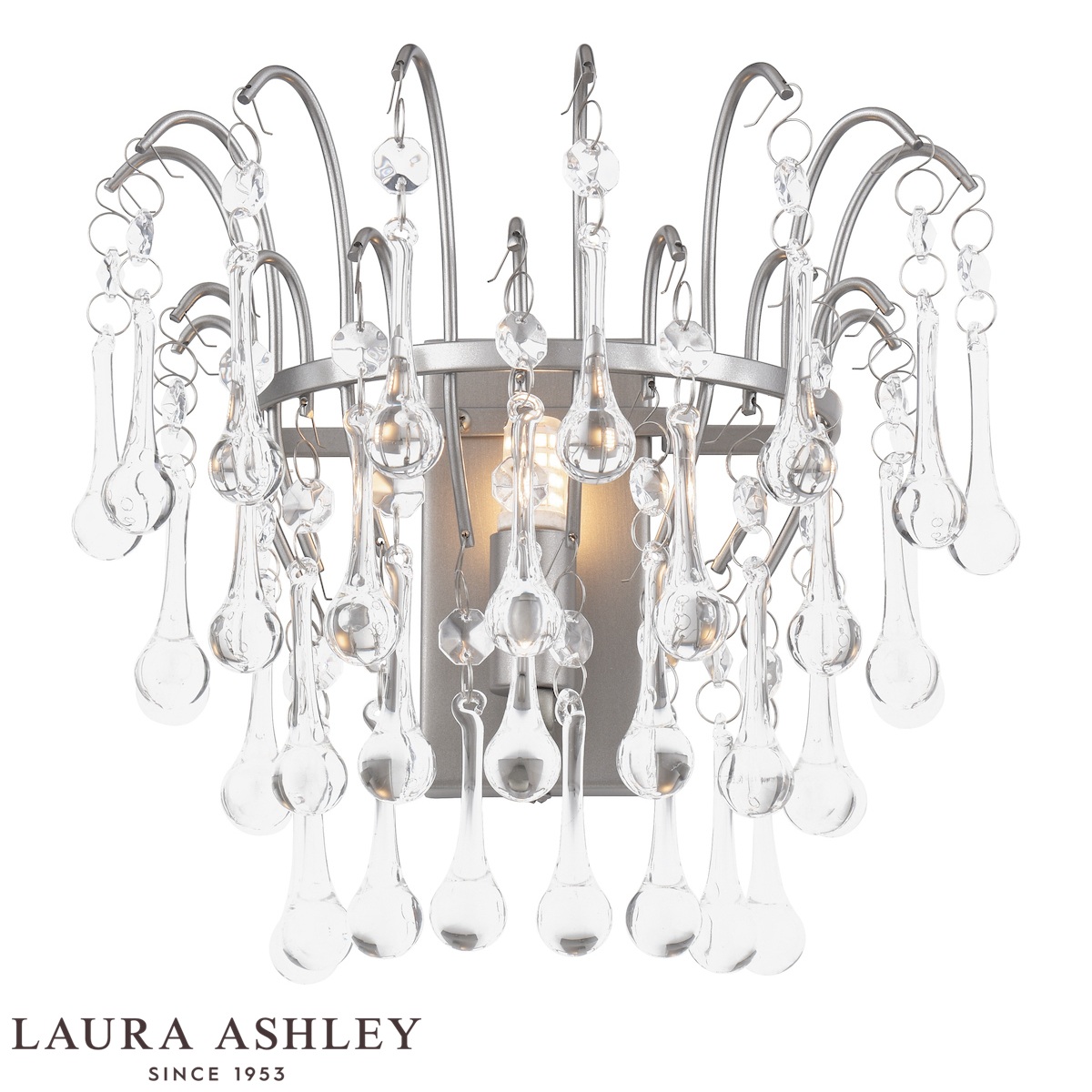 Willow Single Wall Light In Satin Pewter With Crystal Drops