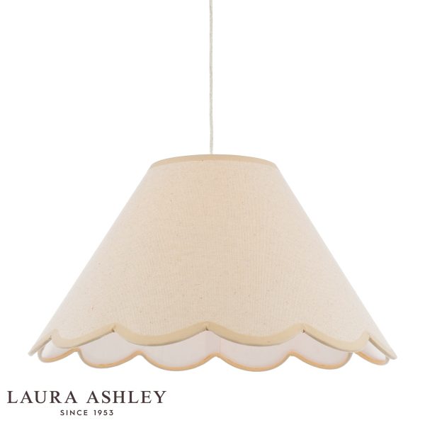 Laura Ashley Cordwell easy fit pendant shade in natural linen on white background, lit.