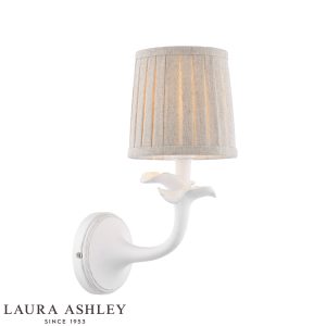Laura Ashley Eleni floral wall light in matt white on white background, lit.