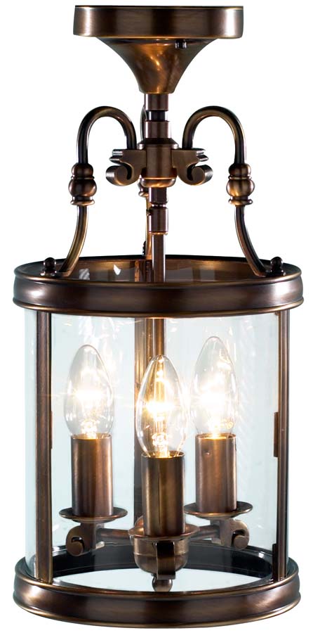 Dar Lambeth 3 Light Dual Mount Hanging Lantern Antique Brass