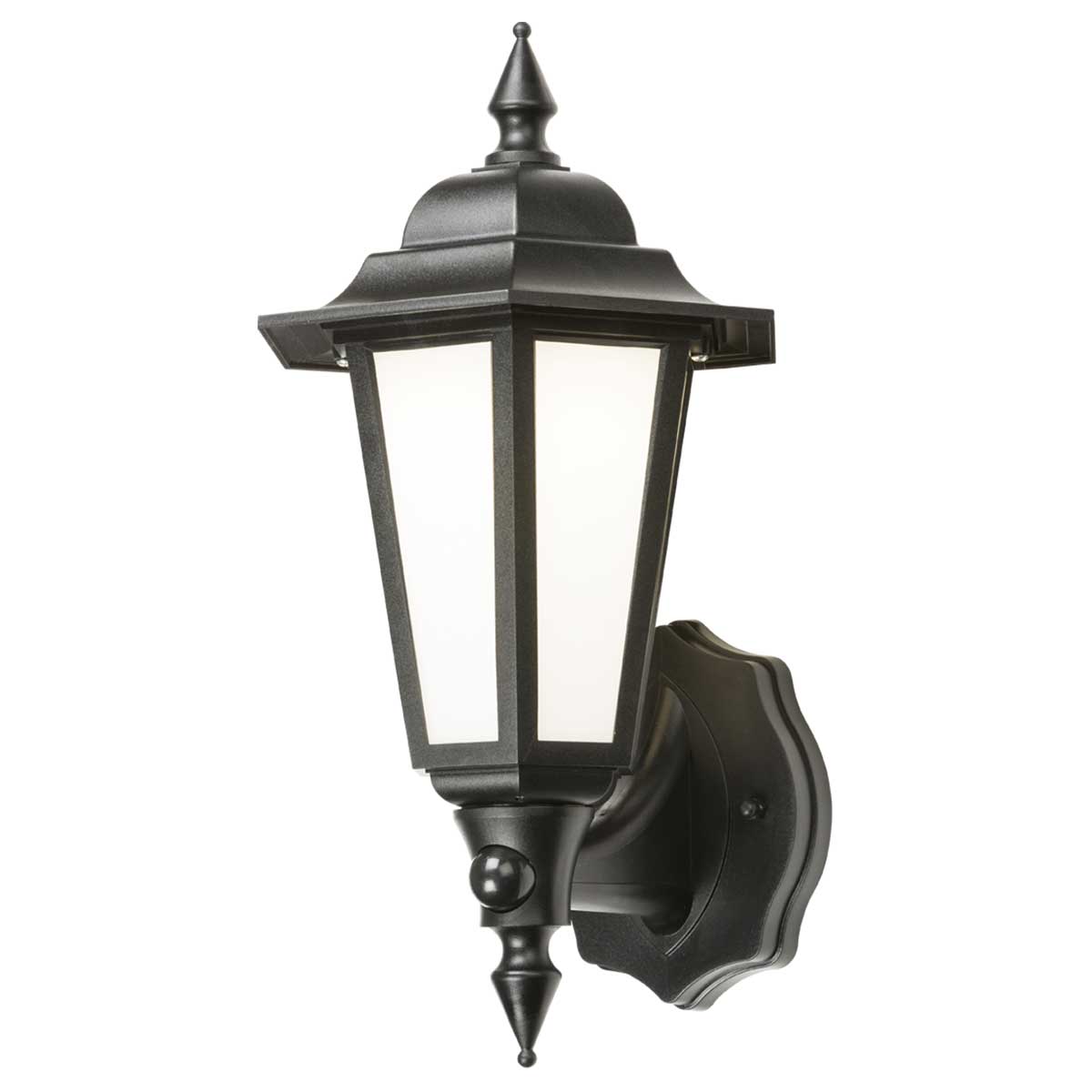 Traditional LED Outdoor PIR Wall Lantern Manual Override Black IP54