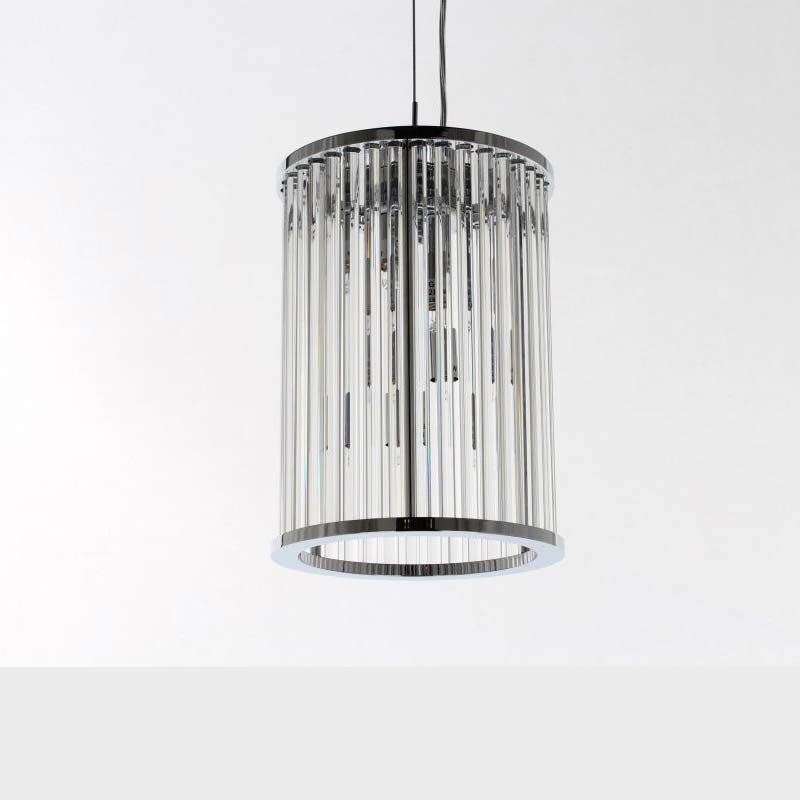 Chrome 4 Light Glass Rod Hanging Hall Lantern