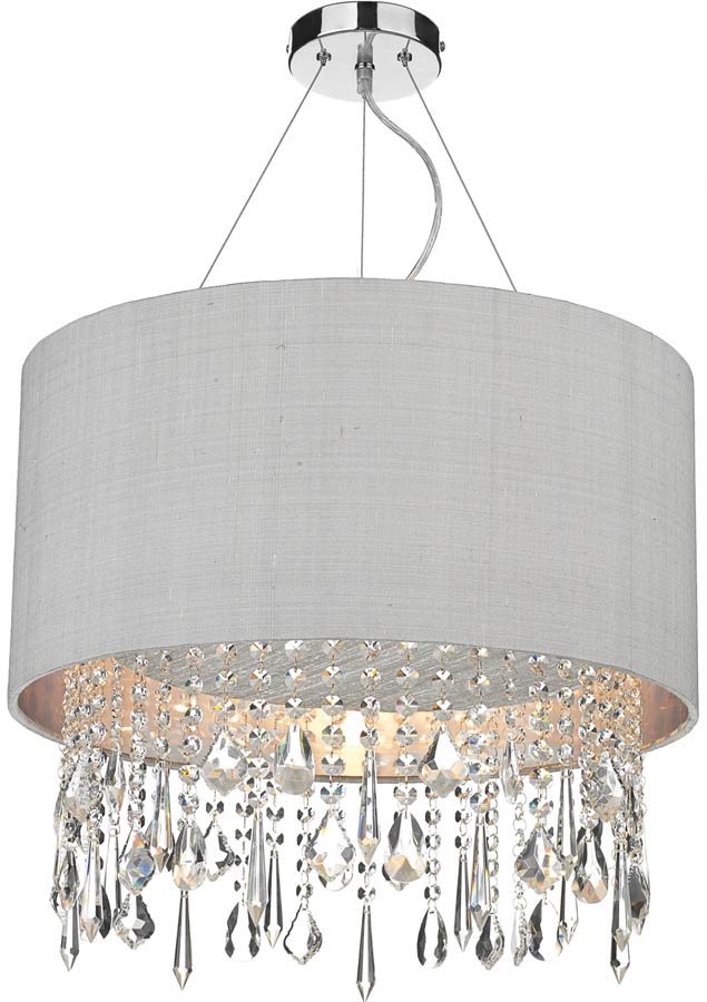 Dar Lizard Silver Lined Drum Crystal Pendant Light Colour Choice