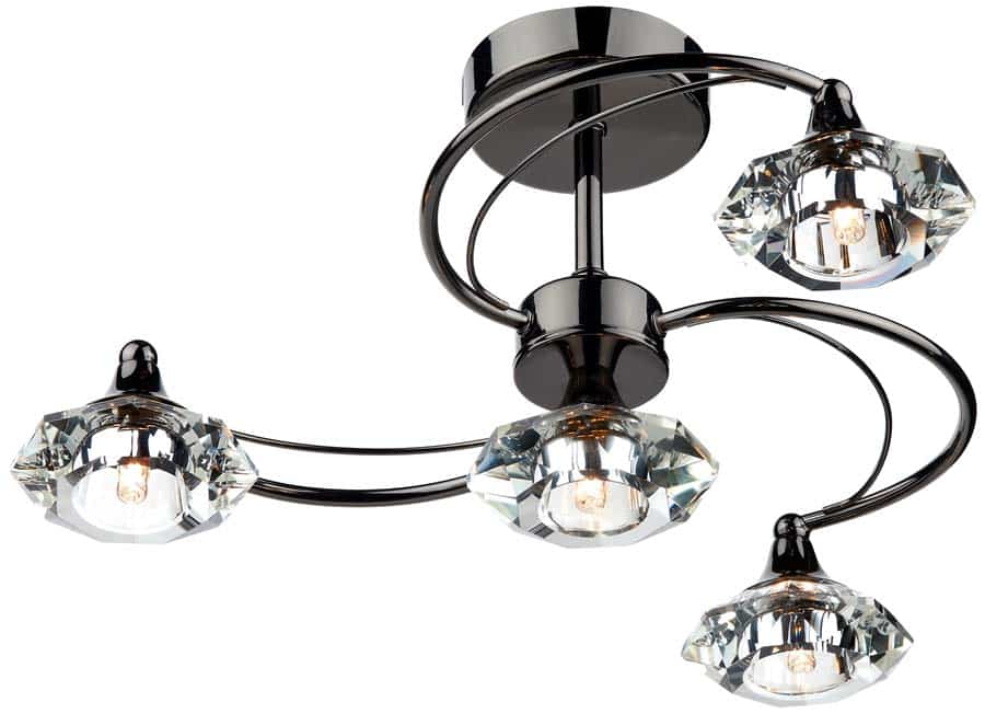 Dar Luther 4 Lamp Semi Flush Crystal Light Black Chrome