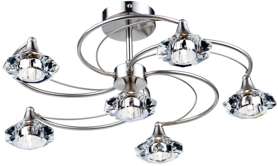 Dar Luther 6 Light Semi Flush Crystal Light Satin Chrome