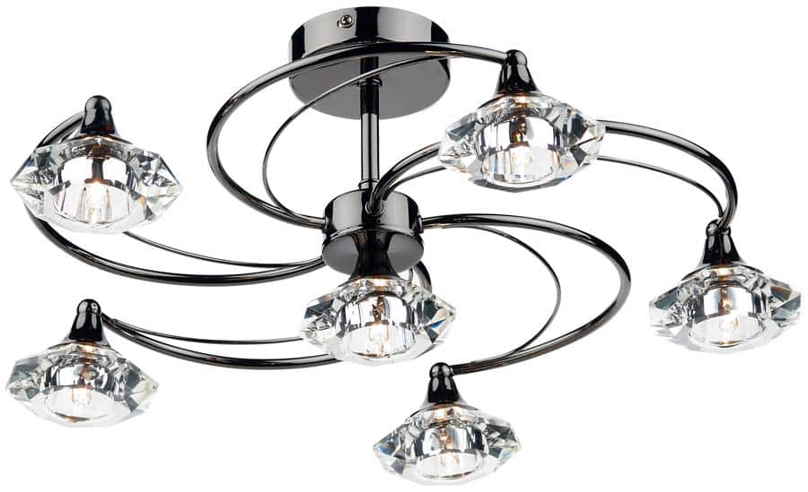 Dar Luther 6 Light Semi Flush Crystal Light Black Chrome