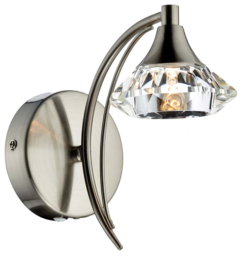 Dar Luther Single Crystal Switched Wall Light Satin Chrome