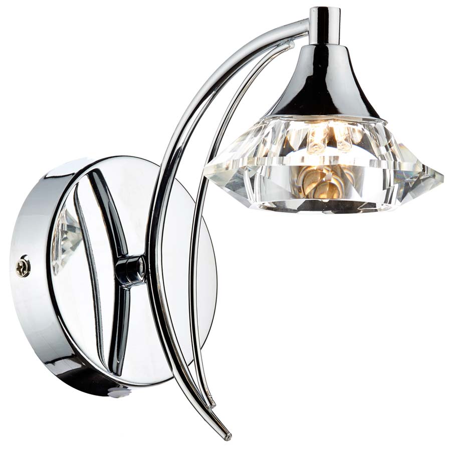 Dar Luther Single Crystal Shade Switched Wall Light Chrome