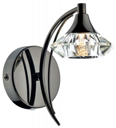 Dar Luther Single Crystal Switched Wall Light Black Chrome LUT0767