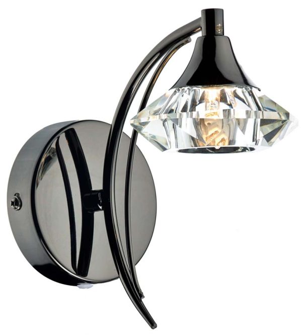 Dar Luther Single Crystal Switched Wall Light Black Chrome