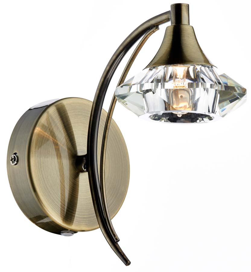 Dar Luther Single Switched Crystal Shade Wall Light Brass