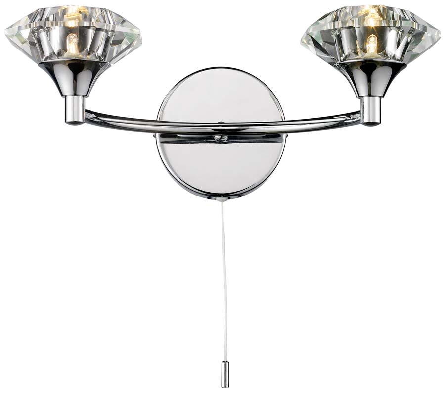 Dar Luther Switched Twin Wall Light Polished Chrome And Crystal