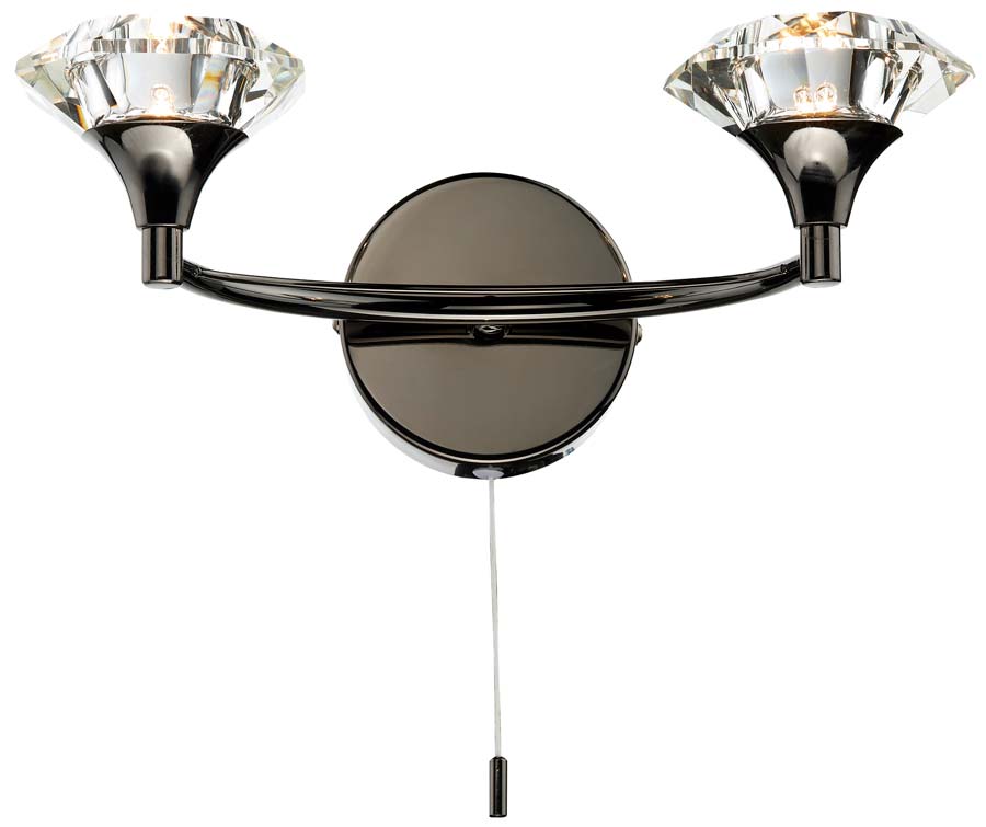 Dar Luther 2 Lamp Switched Crystal Shade Wall Light Black Chrome