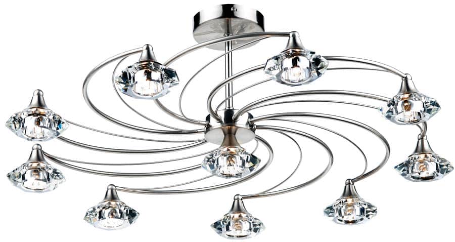 Dar Luther Modern 10 Light Semi Flush Spiral Fitting Satin Chrome