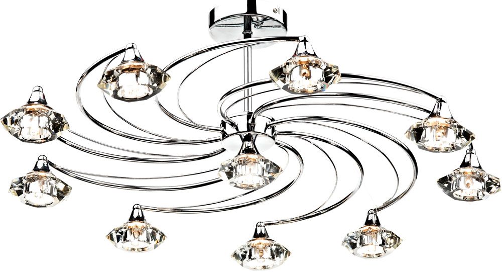 Dar Luther Large 10 Light Semi Flush Polished Chrome Crystal Lut2350