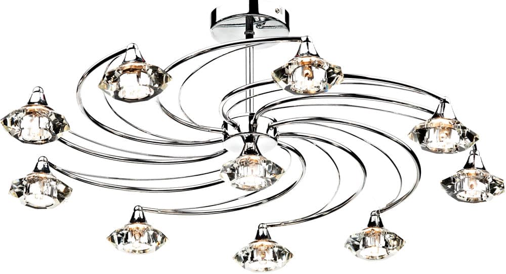 Dar Luther Large Modern 10 Light Semi Flush Crystal Light Chrome