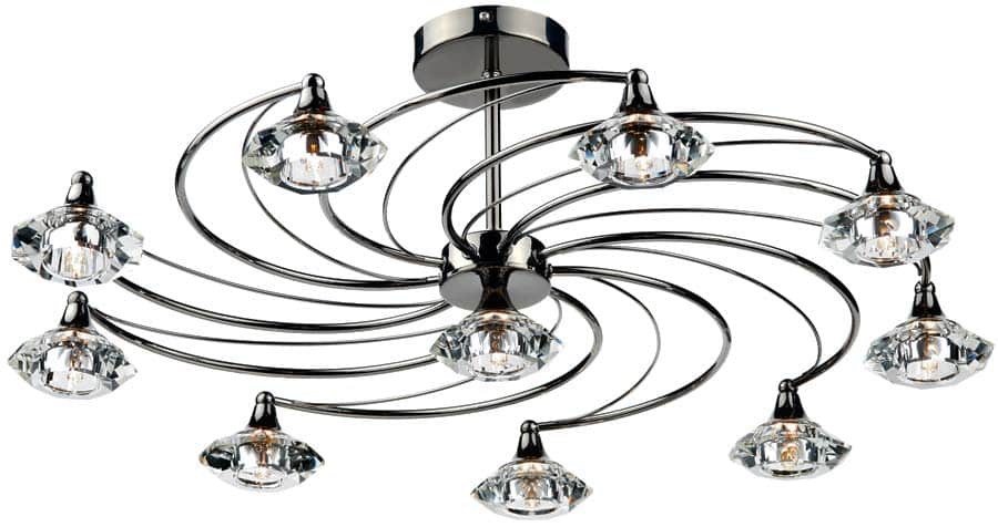 Dar Luther Modern 10 Light Semi Flush Spiral Fitting Black Chrome