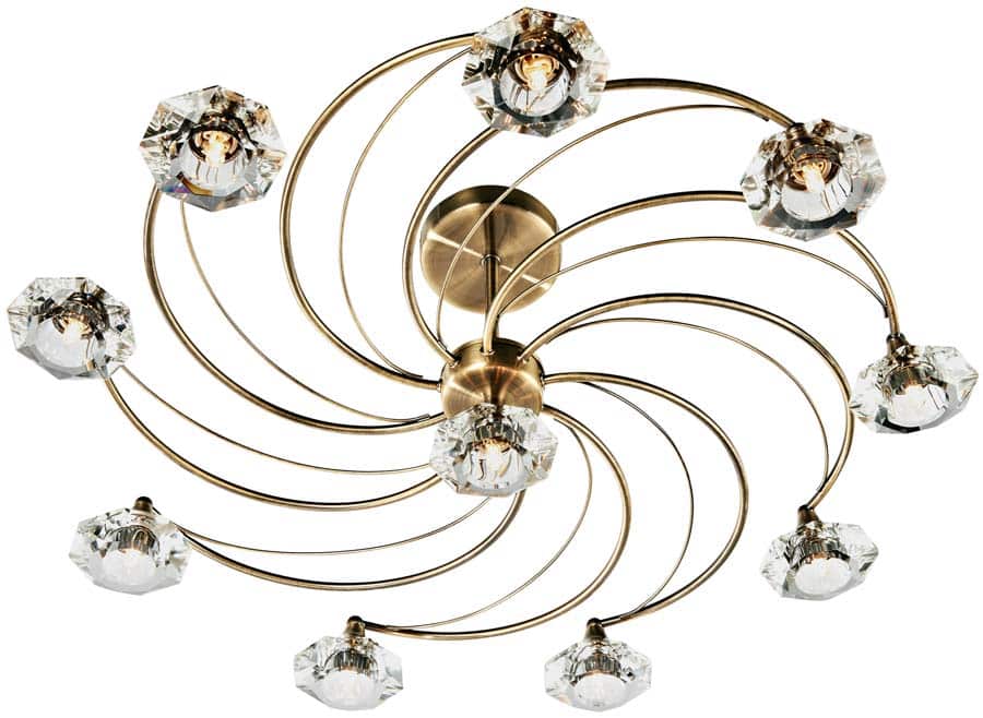 Dar Luther 10 Light Semi Flush Spiral Fitting Antique Brass