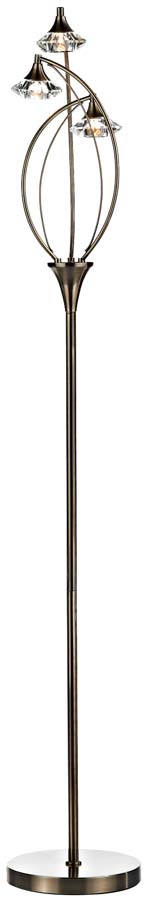 Dar Luther Crystal Shades 3 Light Floor Lamp Antique Brass